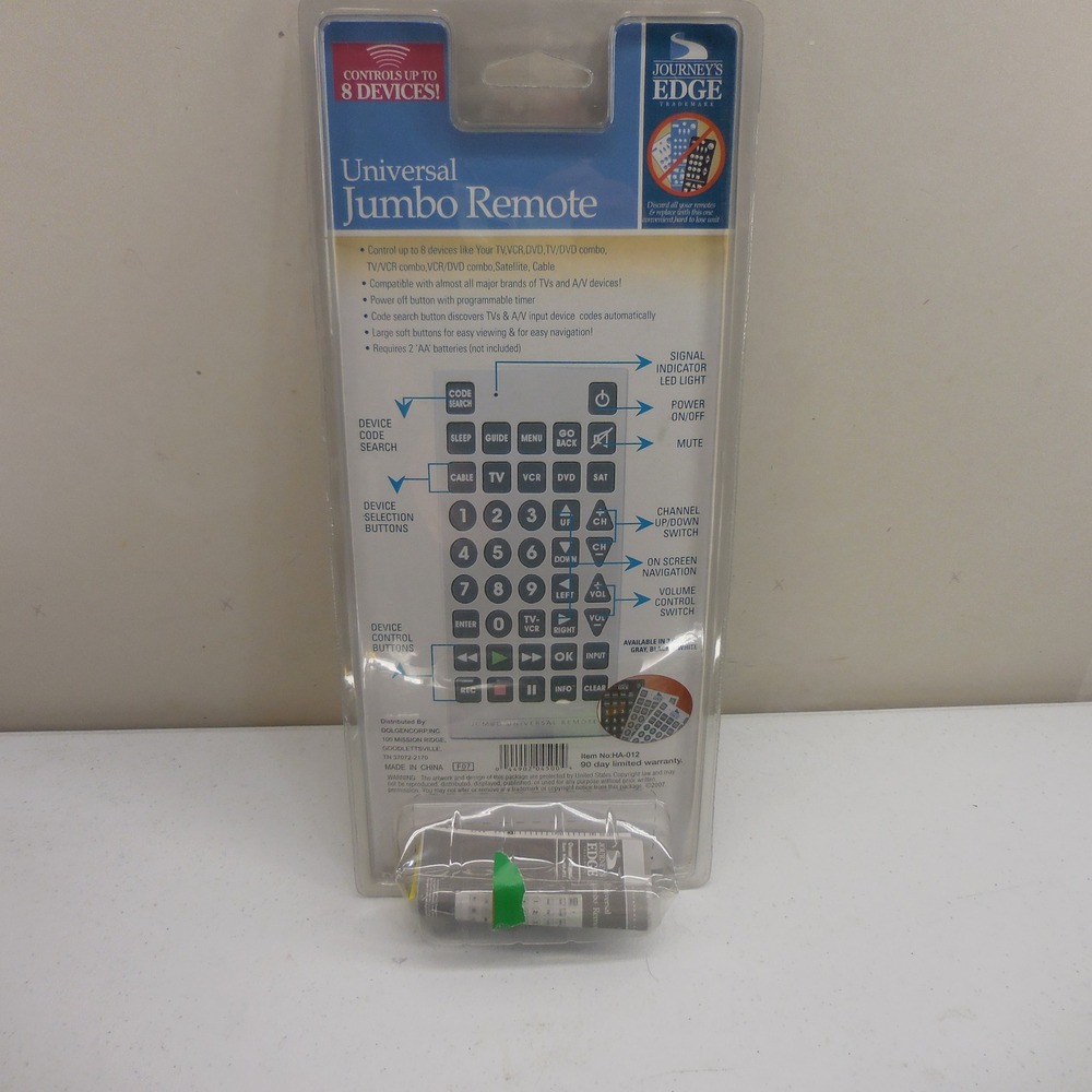 Journeys Edge Universal Jumbo Remote 8 Device Large Button Controller HA-012 - Picture 2 of 3